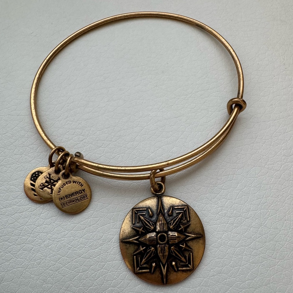 Gold Compass Charm Bangle Bracelet